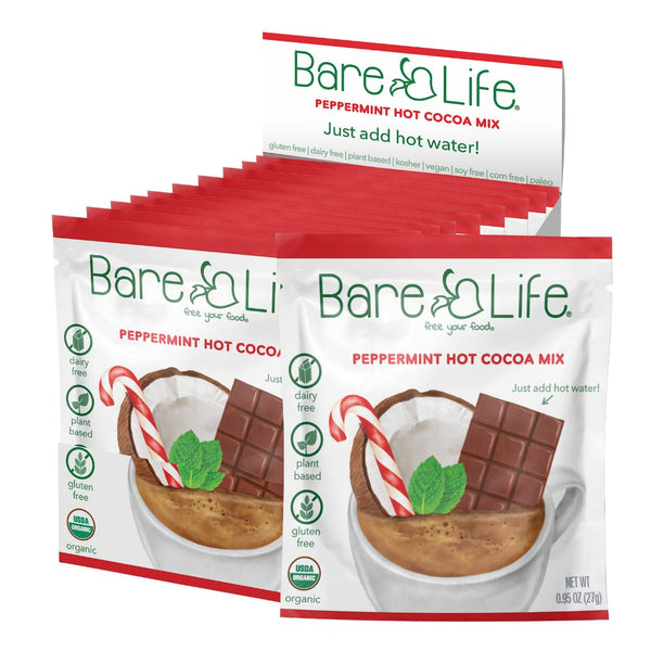 Instant Dairy Free Peppermint Hot Cocoa Mix | Single Serving 10 Pack |Gluten Free, Vegan and Organic - Bare Life