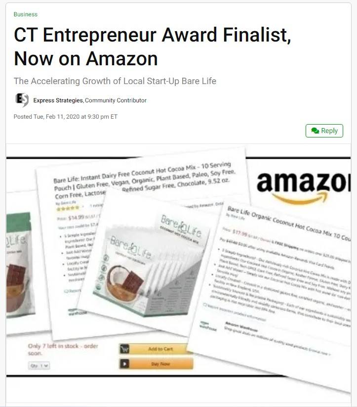 CT Entrepreneurs Award Finalist, Now on Amazon