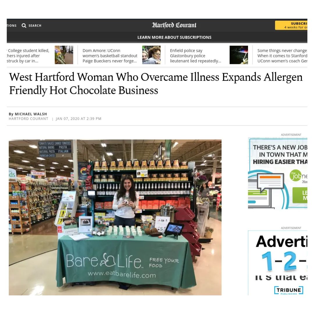 Hartford Courant Features Ali Lazowski - West Hartford Woman Who Overcame Illness Expands Allergen Friendly Hot Chocolate Business