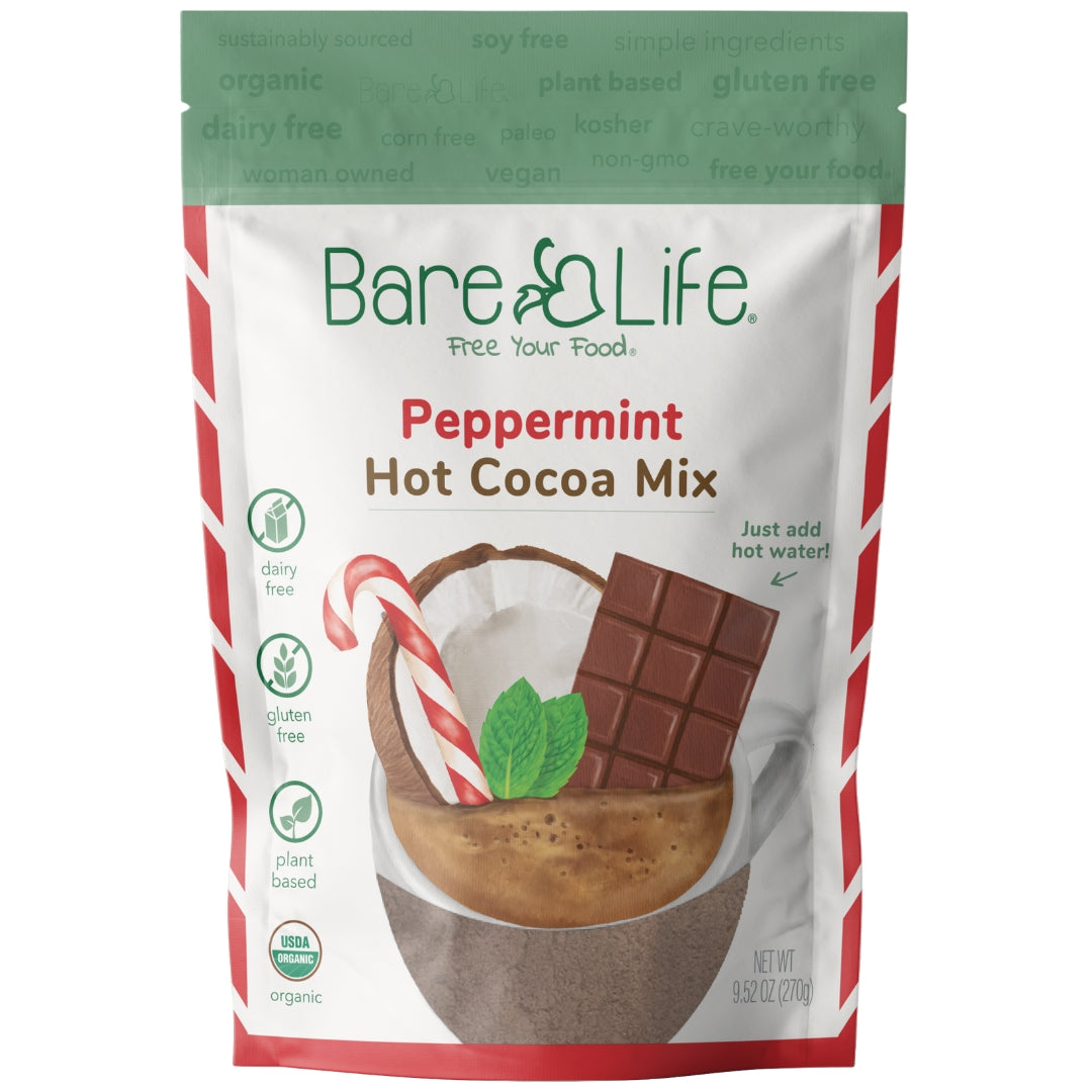 Dairy Free Peppermint Hot Cocoa Mix | 10 Serving Stand Up Pouch | Gluten Free, Vegan, Organic