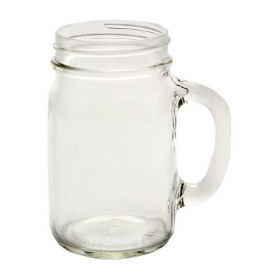 Bare Life 16-ounce clear glass mason jar with handle, shown without its lid