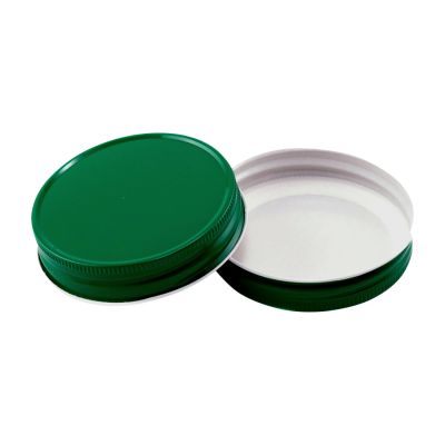 Top and underside views of the green screw-top lid for the Bare Life glass mason jar