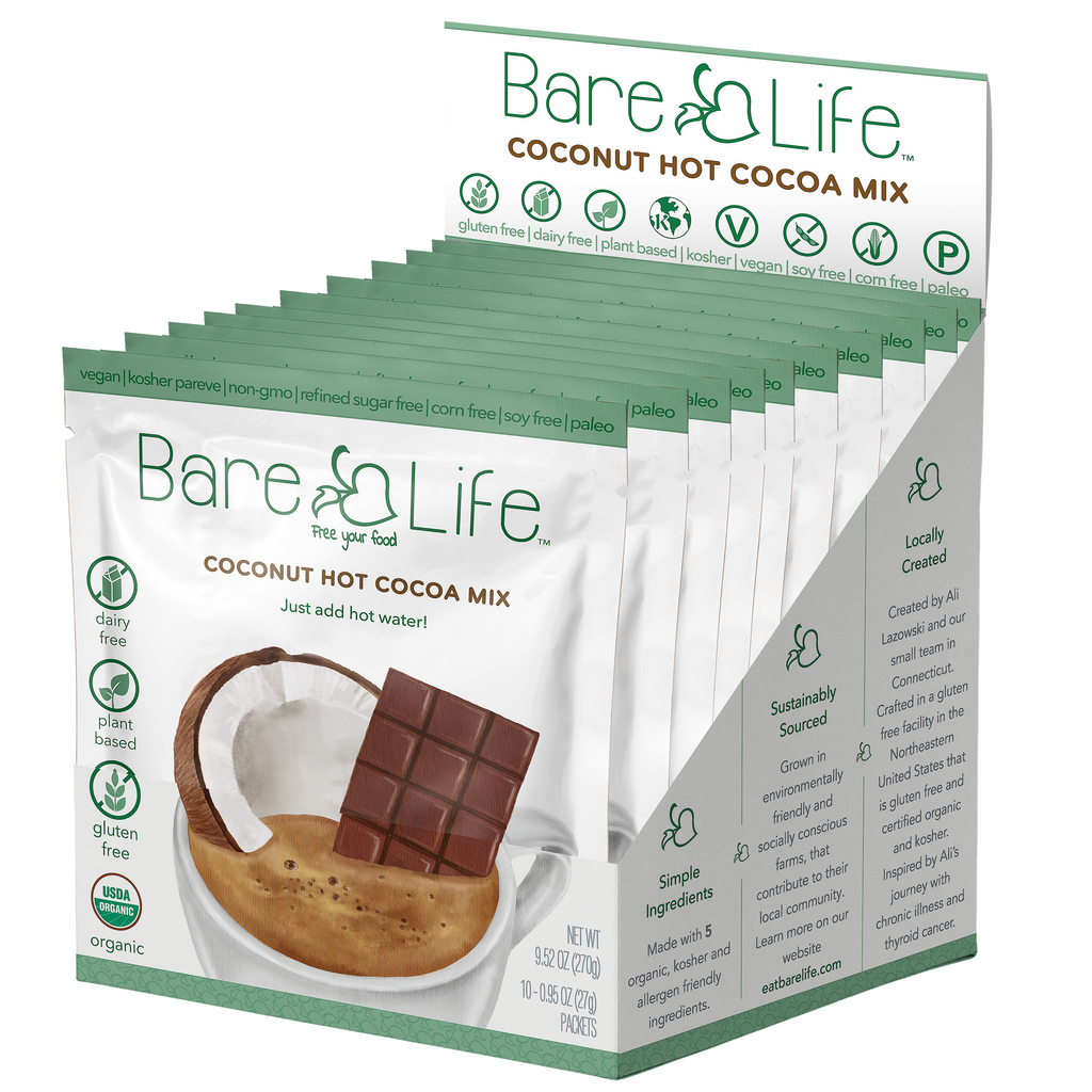 Wholesale Bare Life Instant Dairy Free Coconut Hot Cocoa Mix  |  10 Pack Single Serving | (Case Pack of 6) | Gluten Free, Vegan and Organic