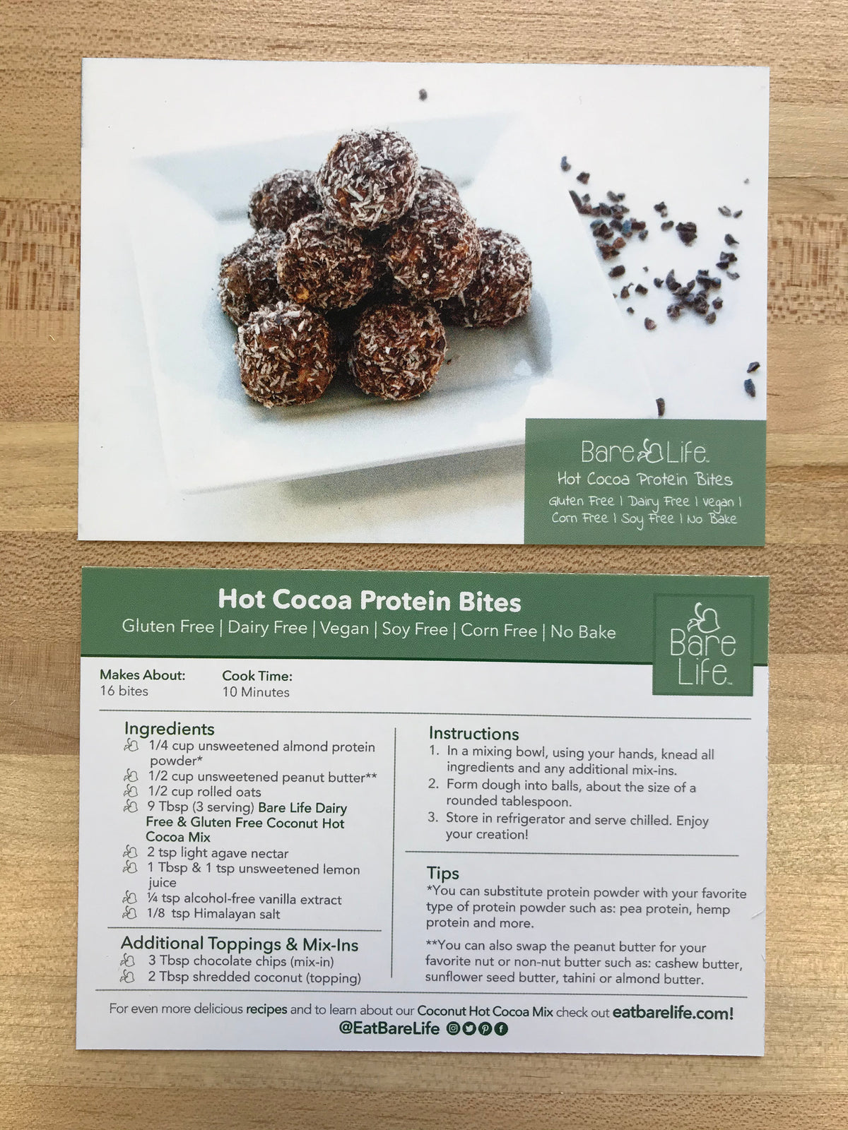 Hot Cocoa Protein Bites Recipe Cards