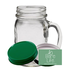 Bare Life Official | Glass Mason Jar Mug, Green Lid & Sticker